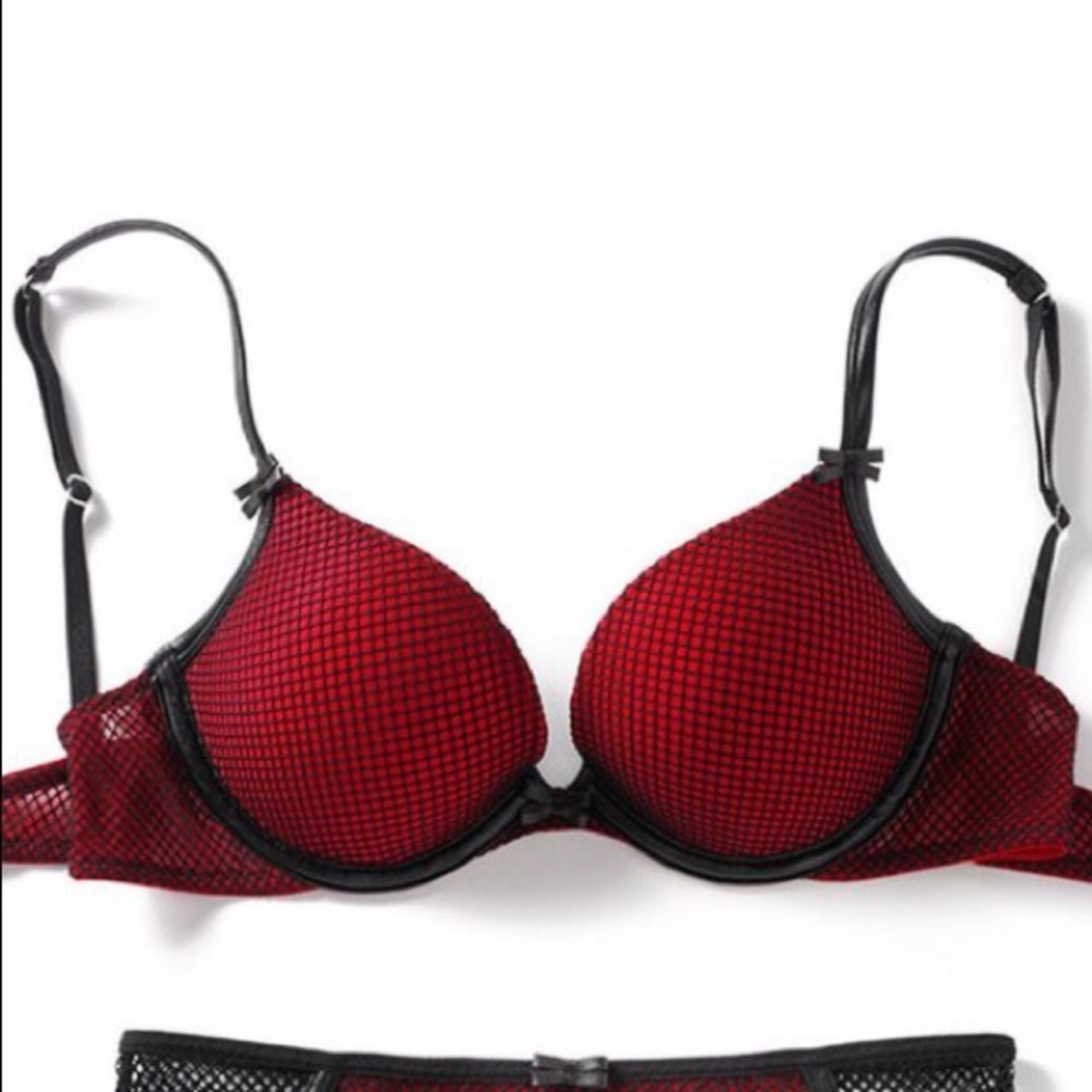 Red and black push up bra